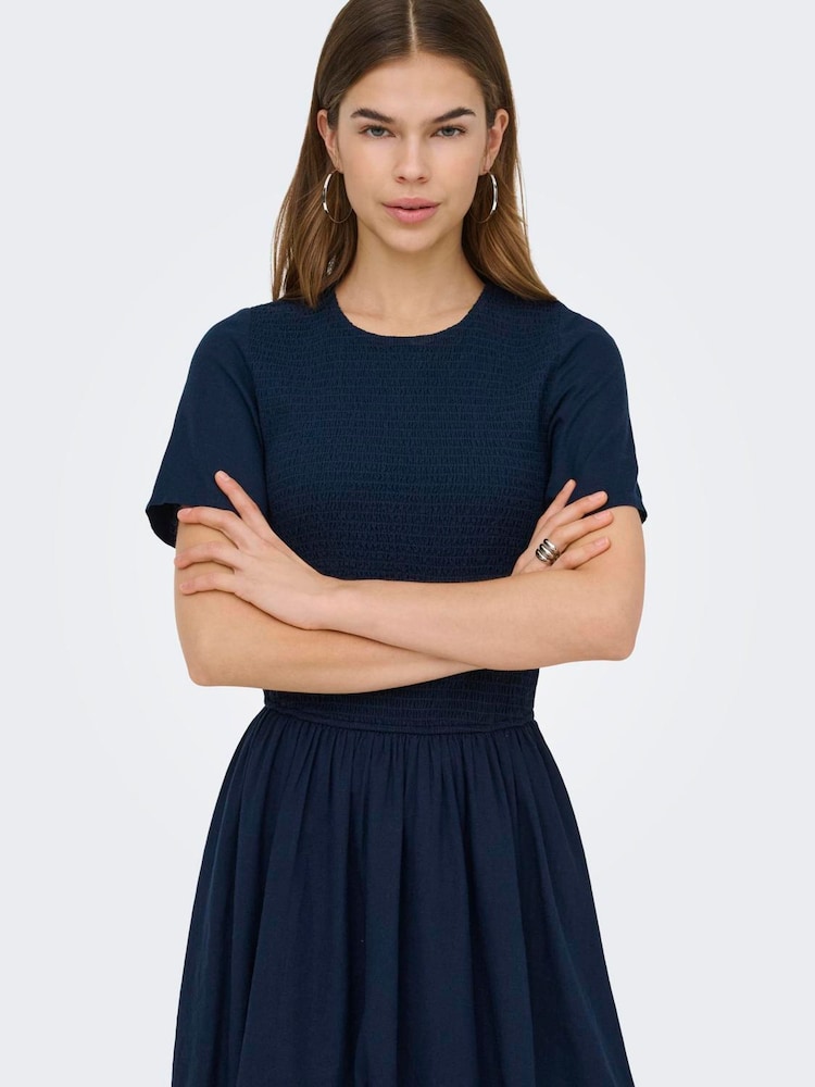 ONLY Smocked Balloon Linen Blend Mini Dress - Bild 1 von 6