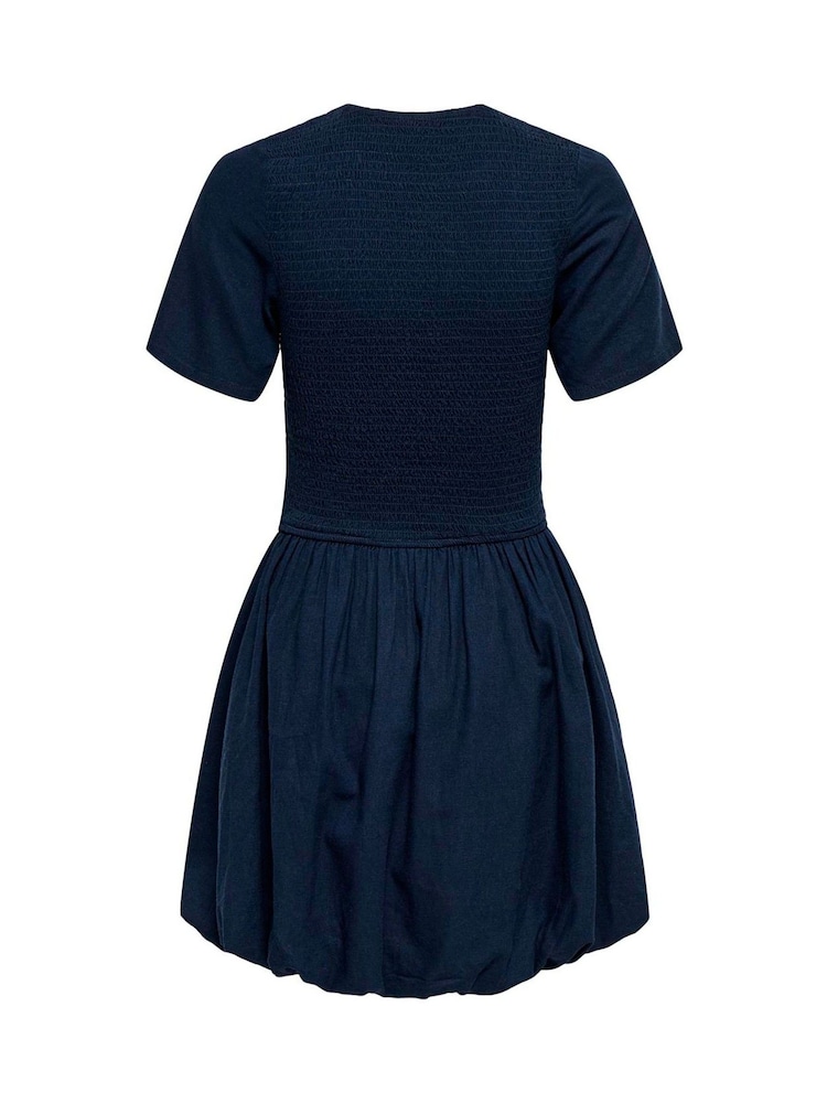 ONLY Smocked Balloon Linen Blend Mini Dress - Bild 6 von 6
