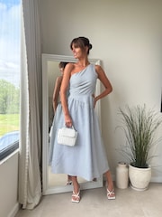 Style Cheat Blue Jasmine One Shoulder Stripe Midi Dress - Image 1 of 13