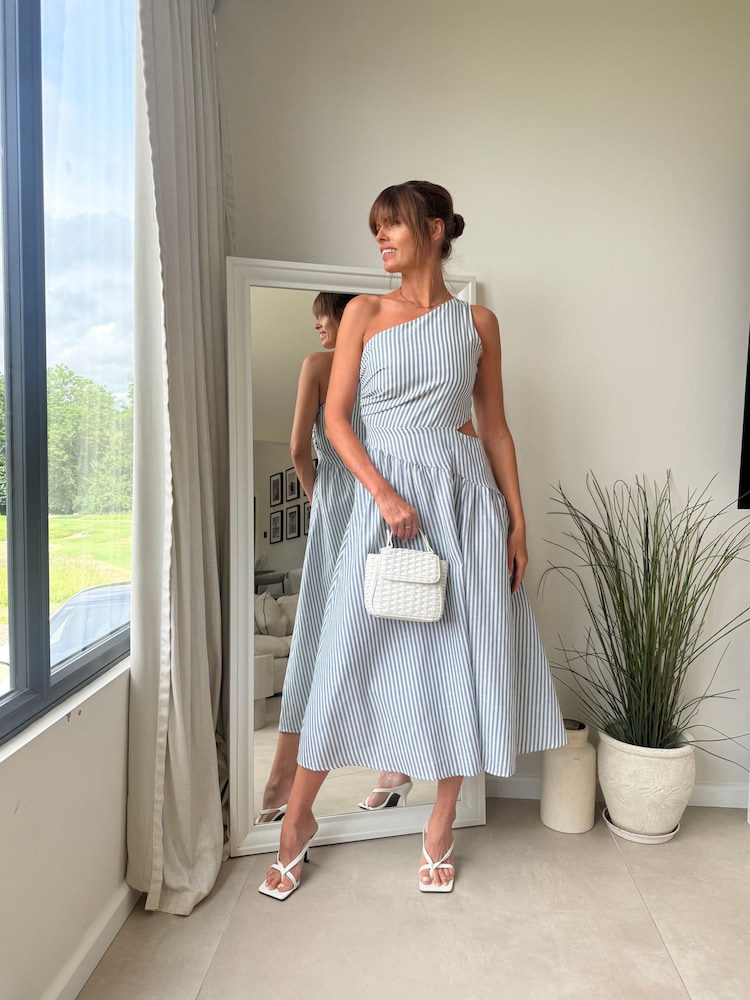 Style Cheat Blue Jasmine One Shoulder Stripe Midi Dress - Image 13 of 13 Style Cheat Blue Jasmine One Shoulder Stripe Midi Dress - Image 13 of 13