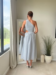 Style Cheat Blue Jasmine One Shoulder Stripe Midi Dress - Image 2 of 13