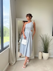 Style Cheat Blue Jasmine One Shoulder Stripe Midi Dress - Image 3 of 13