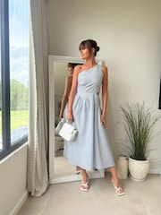 Style Cheat Blue Jasmine One Shoulder Stripe Midi Dress - Image 5 of 13