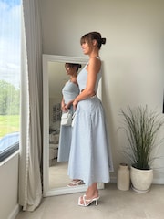 Style Cheat Blue Jasmine One Shoulder Stripe Midi Dress - Image 8 of 13