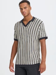 Blend Blue Carly Stripe Open Collar Polo Shirt - Image 1 of 6