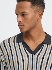 Blend Blue Carly Stripe Open Collar Polo Shirt - Image 3 of 6
