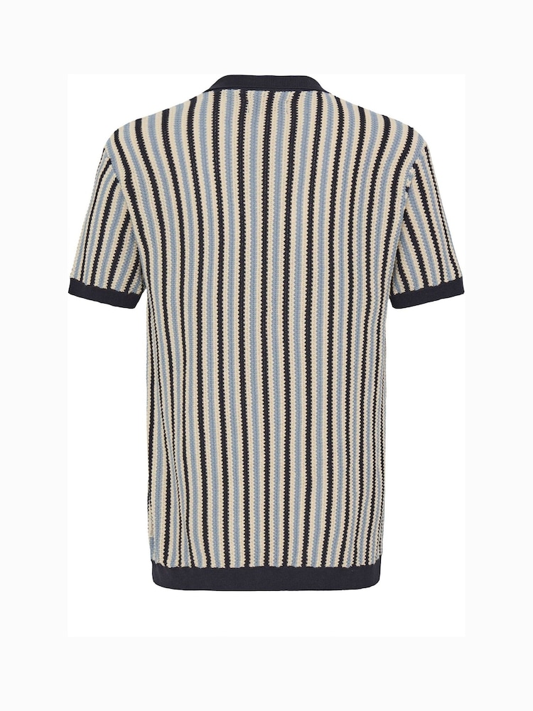Blend Blue Carly Stripe Open Collar Polo Shirt - Image 6 of 6