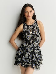 Free People Black Raven Printed Mini Dress - Image 3 of 6