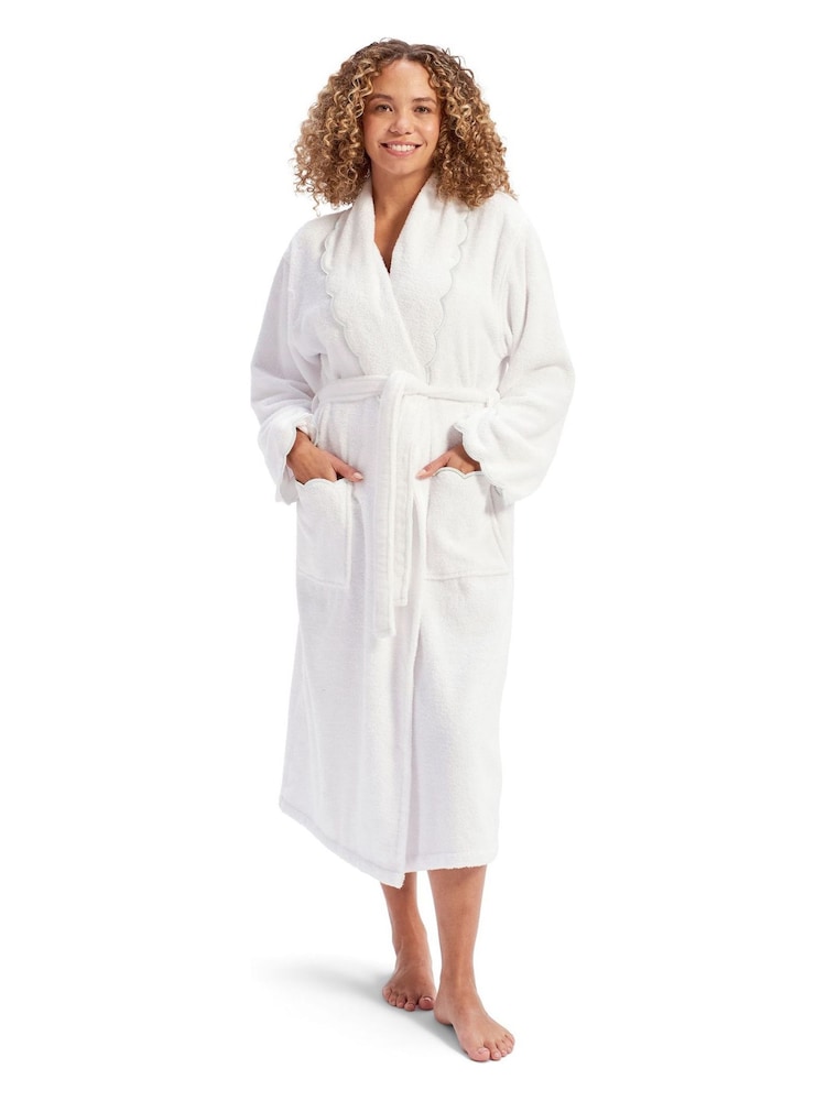 Christy White Scallop Edge Embroidered Cotton Bath Robe - Image 1 of 4 Christy White Scallop Edge Embroidered Cotton Bath Robe - Image 1 of 4