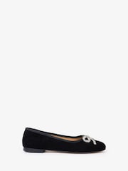Penelope Chilvers Black Beau Suede Bow Detail Ballerina Shoes - Image 1 of 3