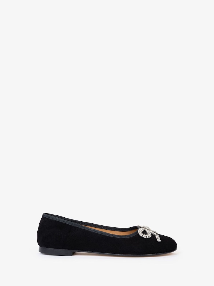 Penelope Chilvers Black Beau Suede Bow Detail Ballerina Shoes - Image 1 of 3
