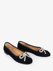 Penelope Chilvers Black Beau Suede Bow Detail Ballerina Shoes - Image 2 of 3