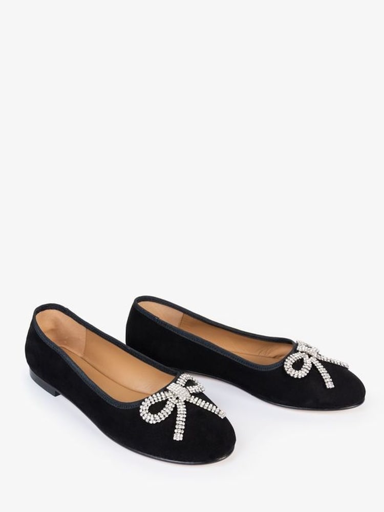 Penelope Chilvers Black Beau Suede Bow Detail Ballerina Shoes - Image 2 of 3