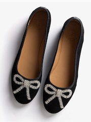 Penelope Chilvers Black Beau Suede Bow Detail Ballerina Shoes - Image 3 of 3