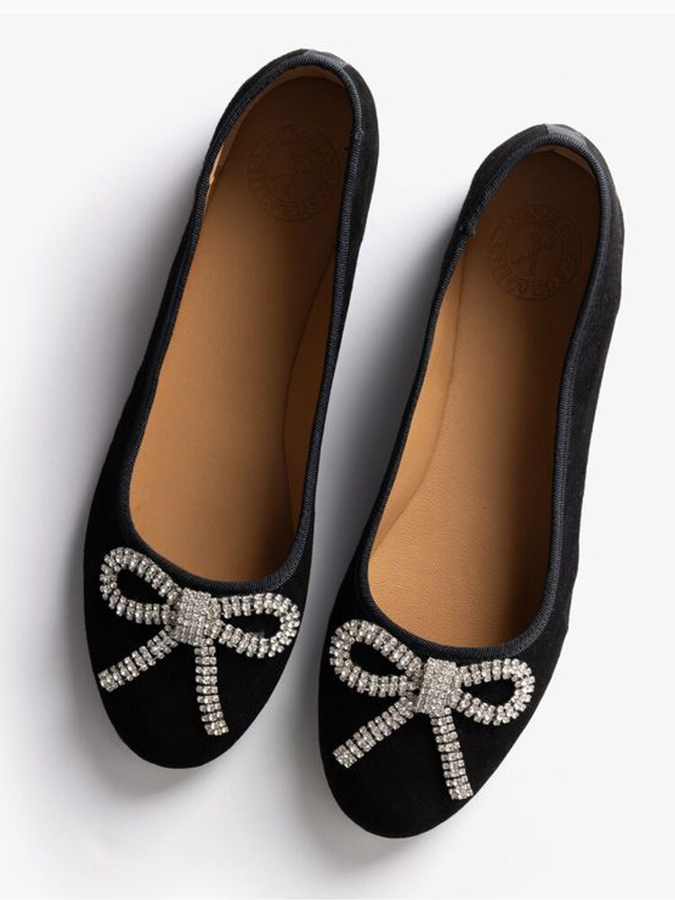 Penelope Chilvers Black Beau Suede Bow Detail Ballerina Shoes - Image 3 of 3
