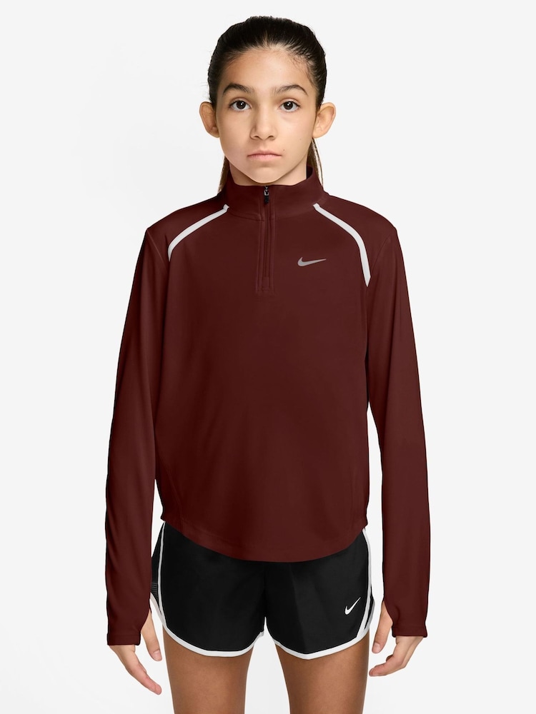 Nike Mystic Date Brown Tempo Dri-FIT Long-Sleeve Half-Zip Top - Image 1 of 4 Nike Mystic Date Brown Tempo Dri-FIT Long-Sleeve Half-Zip Top - Image 1 of 4