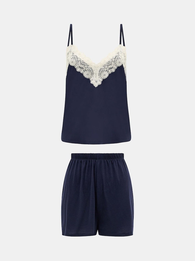 Accessorize Blue Lace Trim Short Pyjamas Set - Image 4 of 4