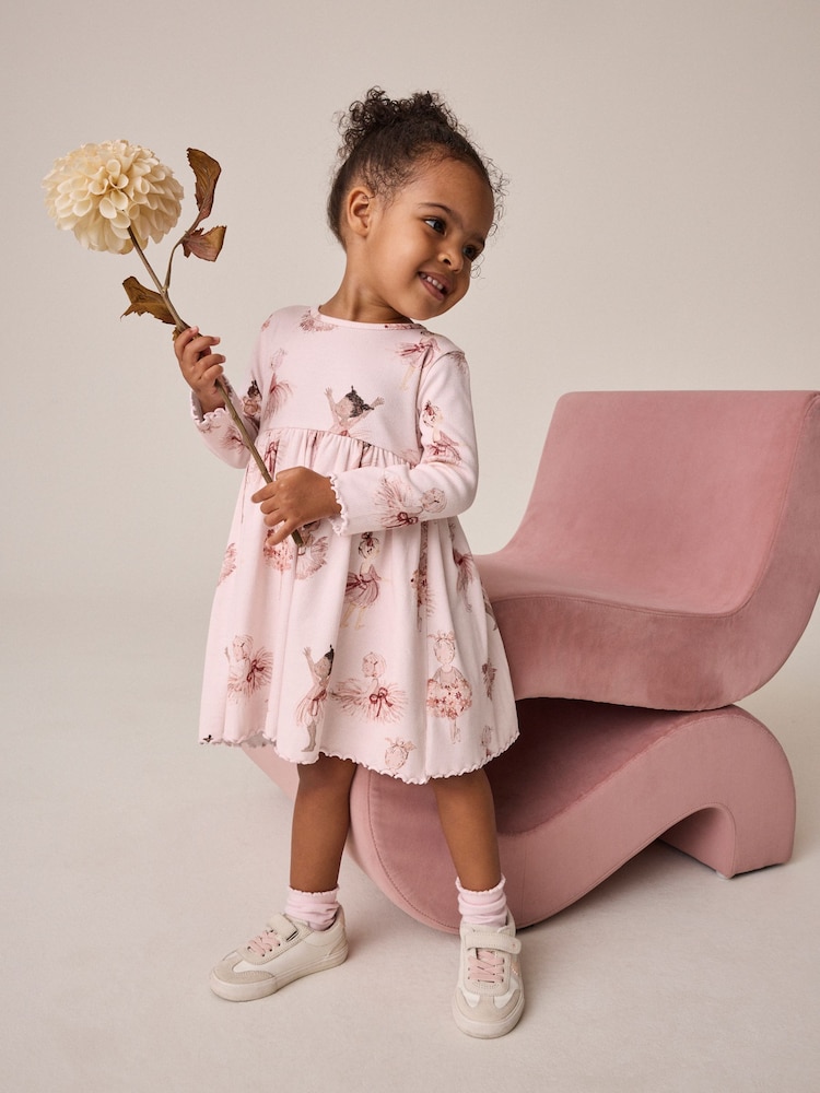 Pink Long Sleeve Ribbed Dress (3mths-7yrs) - Image 2 of 7 Pink Long Sleeve Ribbed Dress (3mths-7yrs) - Image 2 of 7