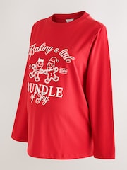 Red Maternity Long Sleeved Christmas Gingerbread Graphic T-Shirt - Image 1 of 4