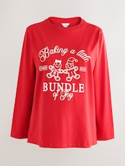 Red Maternity Long Sleeved Christmas Gingerbread Graphic T-Shirt - Image 2 of 4