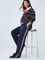 Navy Blue Side Stripe Maternity Wide Leg Trousers - Image 1 of 5