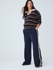 Navy Blue Side Stripe Maternity Wide Leg Trousers - Image 3 of 5