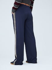 Navy Blue Side Stripe Maternity Wide Leg Trousers - Image 4 of 5
