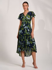 Jolie Moi Blue Cap Sleeve Pleated Chiffon Maxi Dress - Image 1 of 6