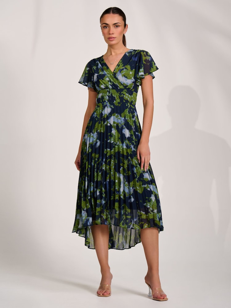 Jolie Moi Blue Cap Sleeve Pleated Chiffon Maxi Dress - Image 1 of 6 Jolie Moi Blue Cap Sleeve Pleated Chiffon Maxi Dress - Image 1 of 6