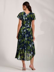 Jolie Moi Blue Cap Sleeve Pleated Chiffon Maxi Dress - Image 2 of 6