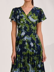 Jolie Moi Blue Cap Sleeve Pleated Chiffon Maxi Dress - Image 3 of 6