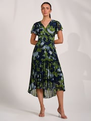 Jolie Moi Blue Cap Sleeve Pleated Chiffon Maxi Dress - Image 4 of 6