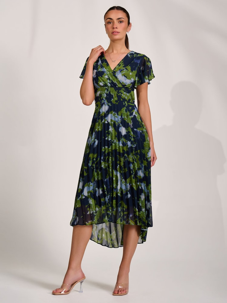 Jolie Moi Blue Cap Sleeve Pleated Chiffon Maxi Dress - Image 6 of 6 Jolie Moi Blue Cap Sleeve Pleated Chiffon Maxi Dress - Image 6 of 6