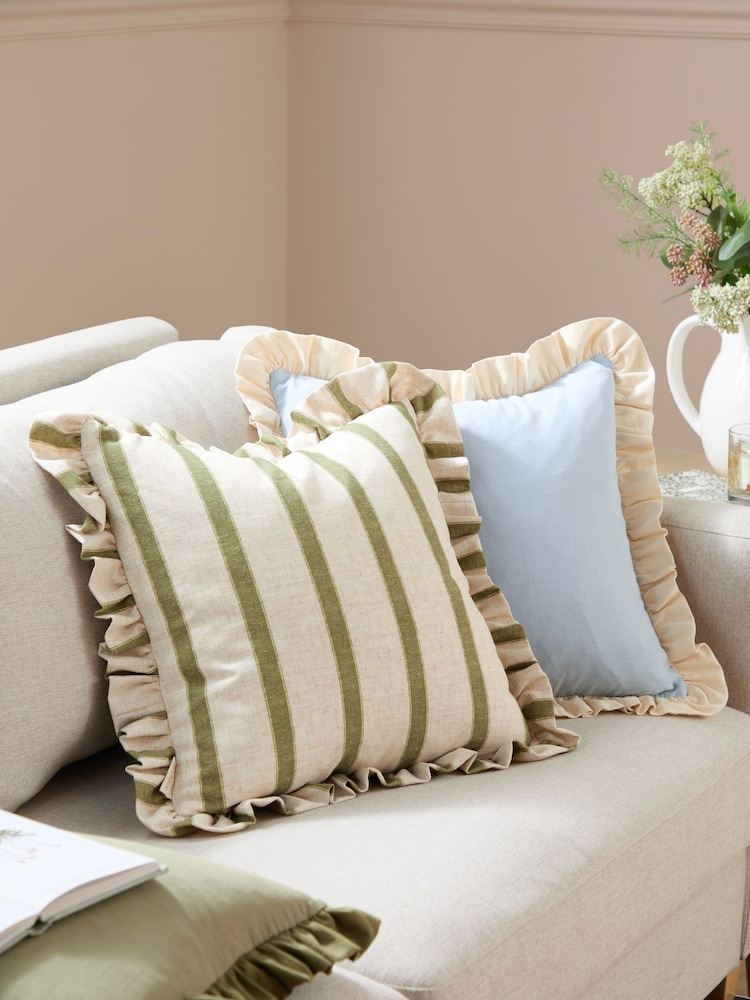 Wylder Sky Blue/Vintage Cream Effie Cotton Ruffle Fibre Filled Cushion - Image 5 of 5 Wylder Sky Blue/Vintage Cream Effie Cotton Ruffle Fibre Filled Cushion - Image 5 of 5