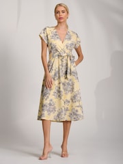 Jolie Moi Yellow Kimono Sleeve Print Scuba Midi Dress - Image 5 of 6