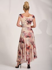 Jolie Moi Natural Asymmetrical Draped Mesh Maxi Dress - Image 2 of 6