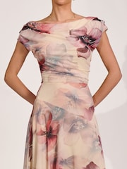 Jolie Moi Natural Asymmetrical Draped Mesh Maxi Dress - Image 3 of 6