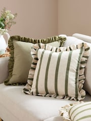 Wylder Sage/Green Effie Cotton Ruffle Feather Filled Cushion - Image 4 of 4