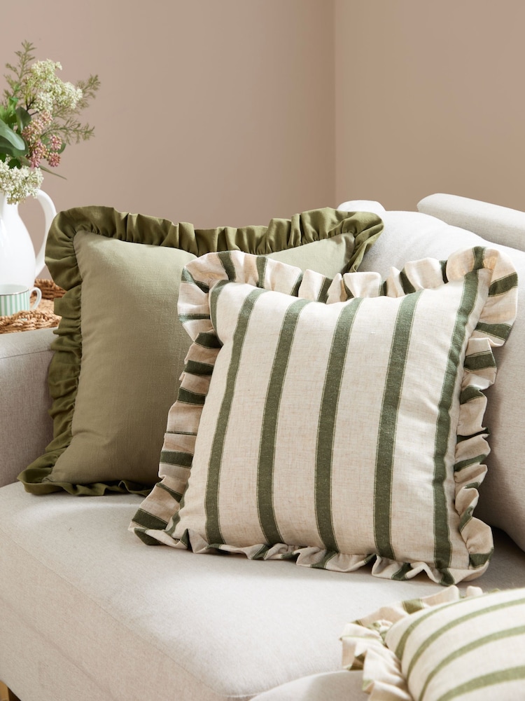 Wylder Sage/Green Effie Cotton Ruffle Feather Filled Cushion - Image 4 of 4