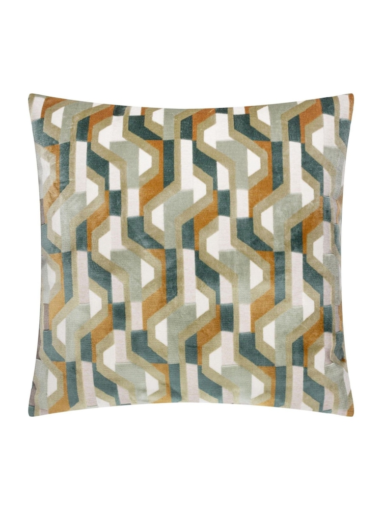 Furn Green Metro Prism Velvet Fibre Filled Cushion - Image 2 of 6