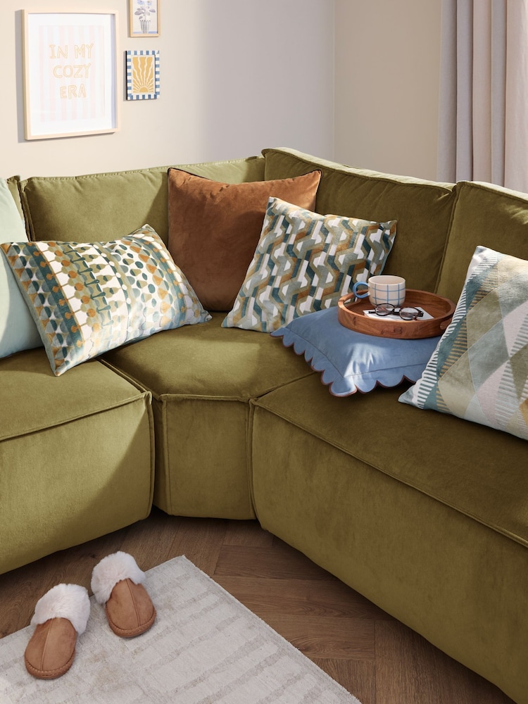 Furn Green Metro Prism Velvet Fibre Filled Cushion - Image 6 of 6