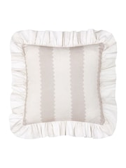 Wylder Oat/Milk Birdie Stripe Ruffle Fibre Filled Cushion - Image 2 of 4