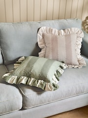 Wylder Oat/Milk Birdie Stripe Ruffle Fibre Filled Cushion - Image 4 of 4