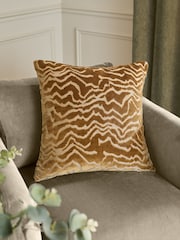 Paoletti Brass Tierra Cut Velvet Feather Filled Cushion - Image 1 of 5