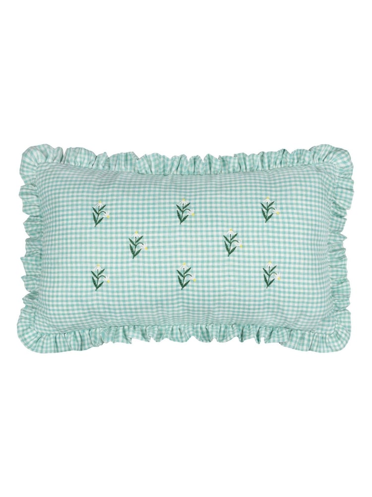 Furn Les Petite Fleurs Gingham Ruffle Feather Filled Cushion - Image 2 of 6