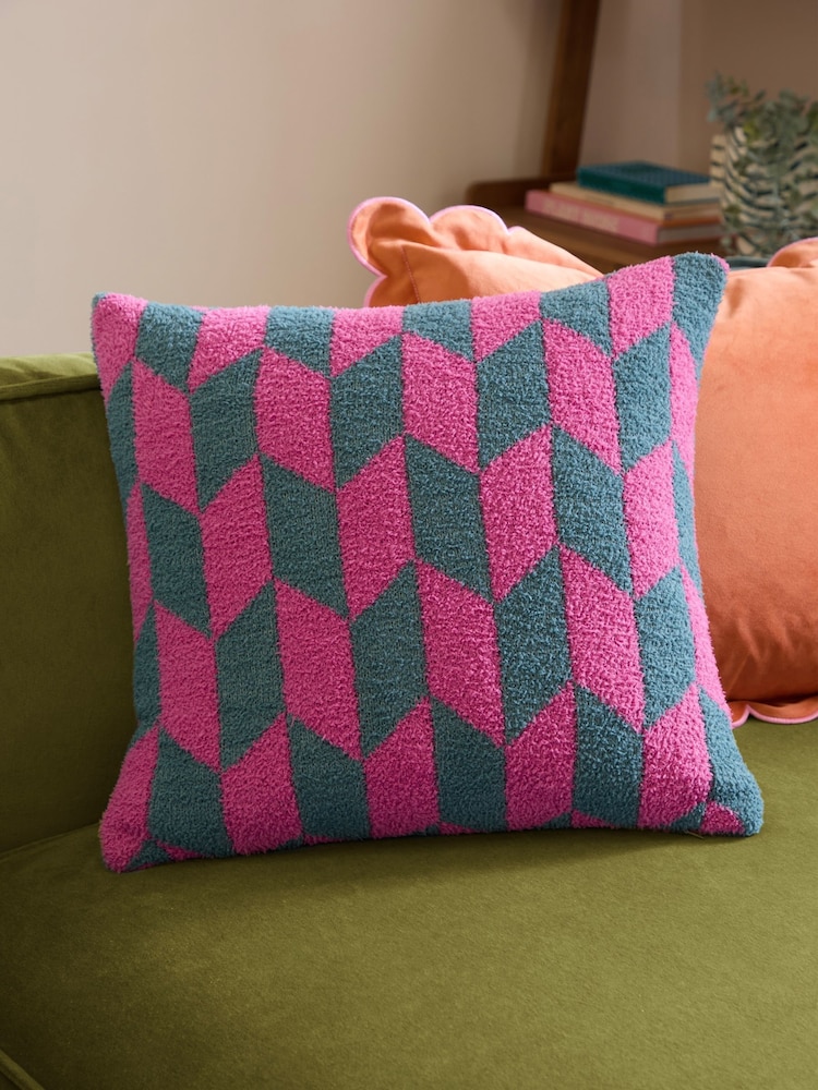 Furn Retro Pink Olsen Geometric Fibre Filled Cushion - Image 1 of 5