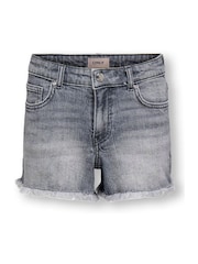 ONLY KIDS Grey Vintage Wash Denim Shorts With Raw Hem - Image 1 of 2