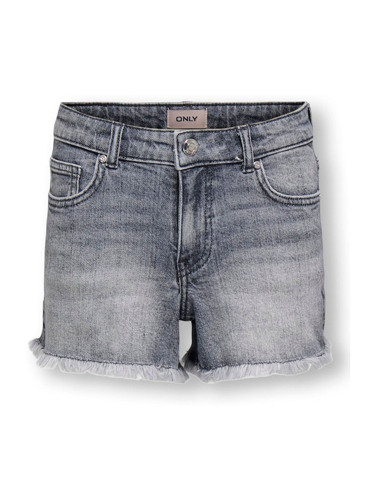 ONLY KIDS Grey Vintage Wash Denim Shorts With Raw Hem - Image 1 of 2