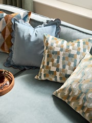 Furn Green Metro Blocks Velvet Jacquard Feather Filled Cushion - Image 6 of 6