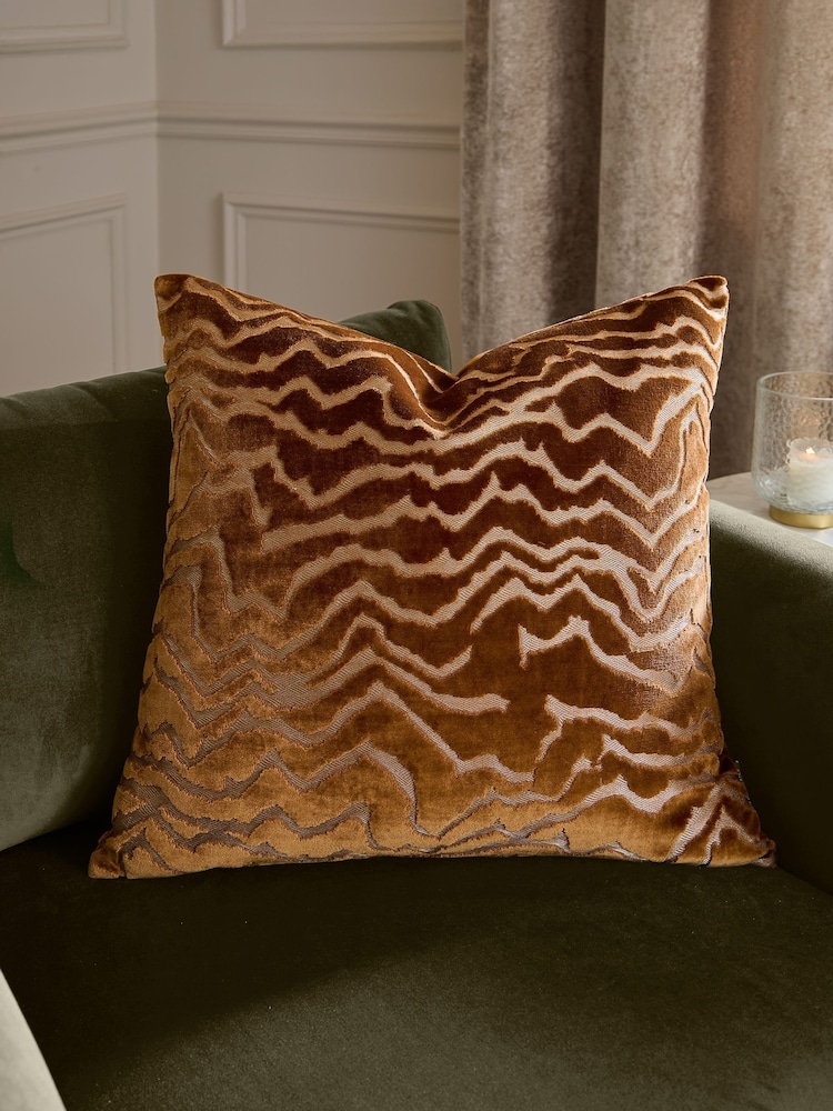 Paoletti Bronze Tierra Cut Velvet Fibre Filled Cushion - Image 1 of 5